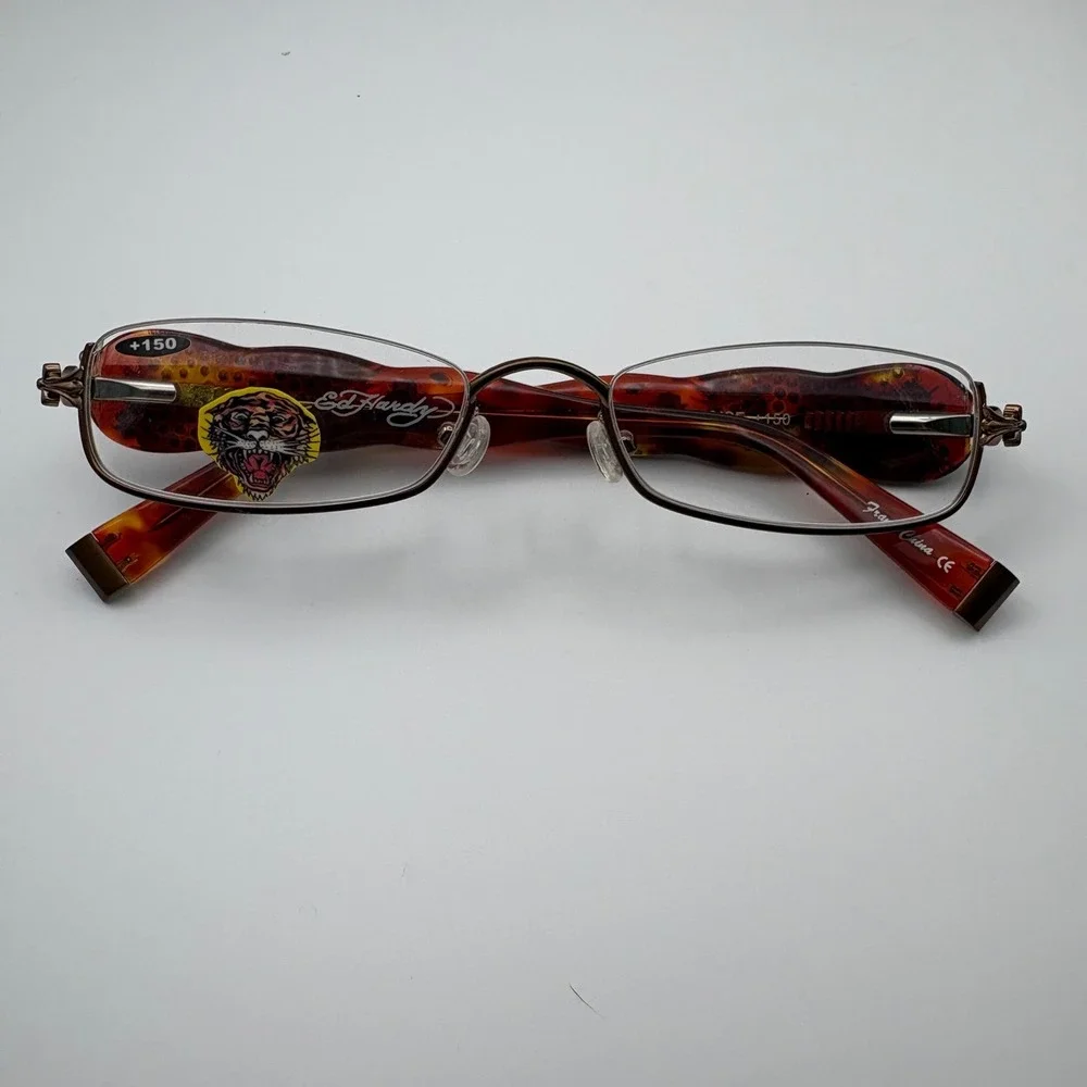 Ed Hardy EHR201 Rhinestone Skull Reading Glasses +1.50 Tortoise Brown Readers